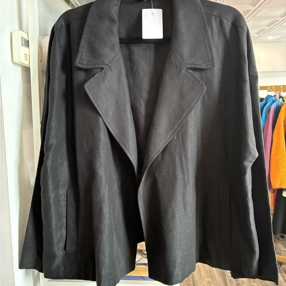 EILEEN FISHER WOMEN'S BLACK TENCEL & ORGANIC LINEN SLUB JACKET size M - Picture 4 of 7